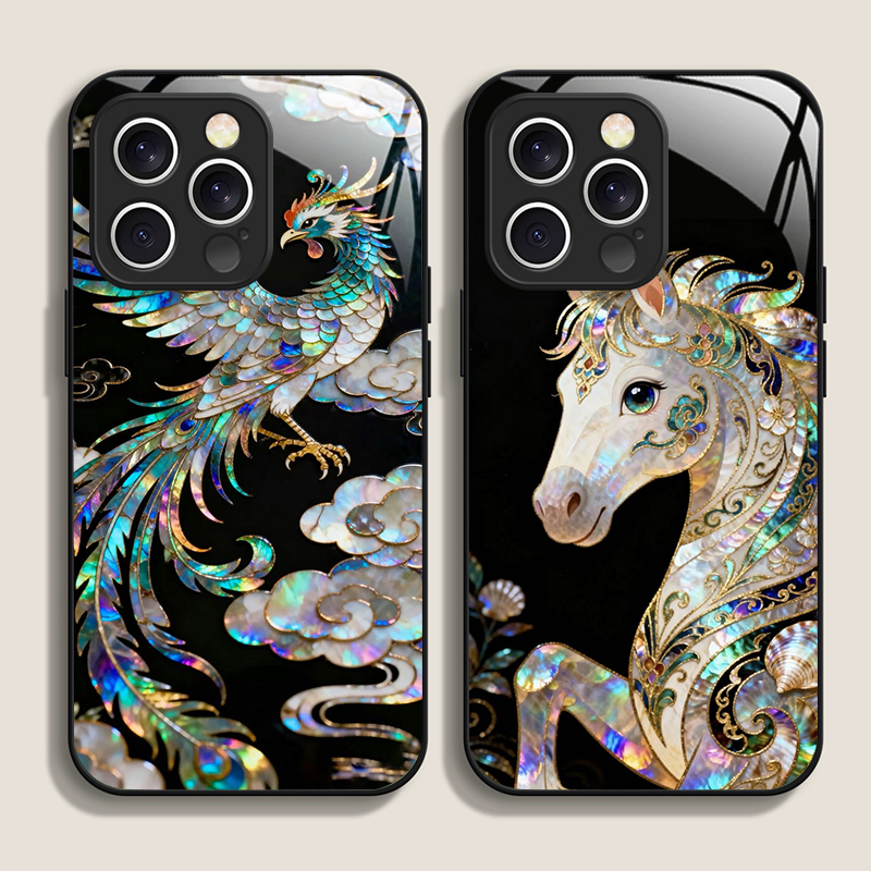Phone Cases Amazon - Stylish Horses Marble Texture Printed Tempered