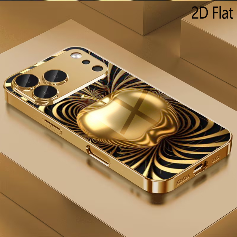 Phone Cases That Cover The Camera - Golden Apple Patterned tempered glass design
