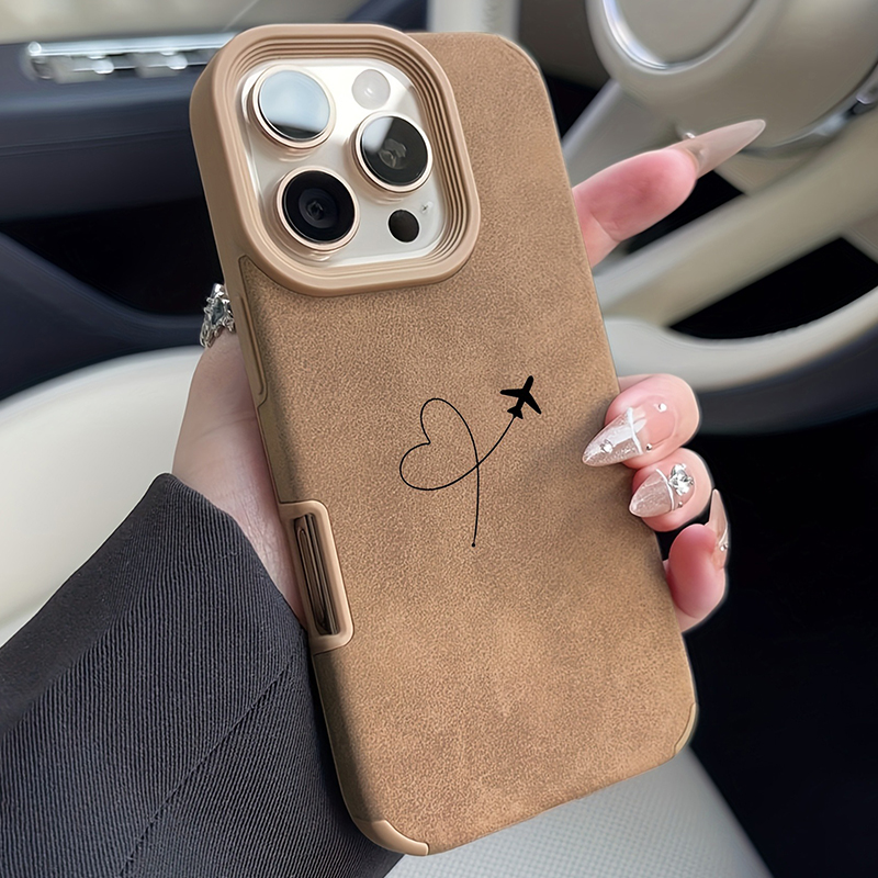 Phone Cases Leather - Airplane Route Love Heart Design Faux