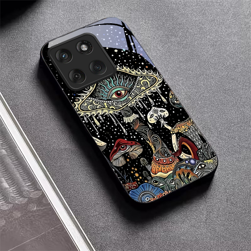 Phone Cases Motorola - Magic Mushrooms Art Black Glass Phone