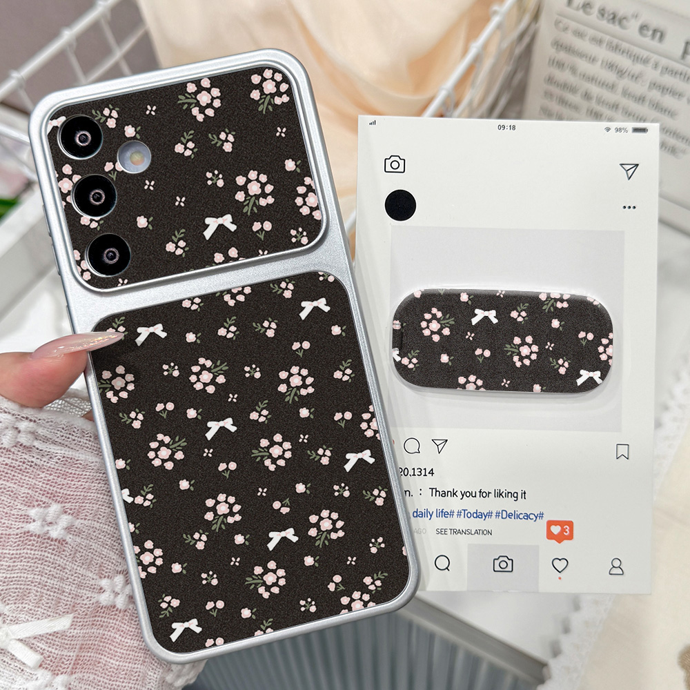 Phone Cases With Stand - Black Floral Bow Phone Case For
