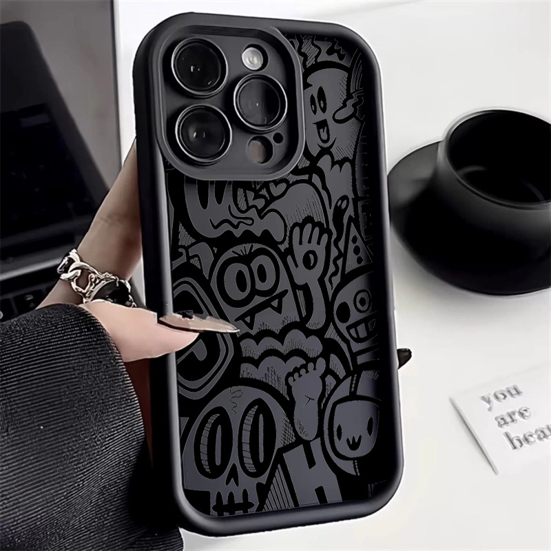 Black Graffiti Phone Case For  - Phone Cases That Cover The Camera 评论和价格