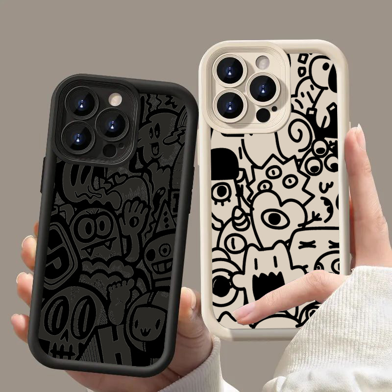 Black Graffiti Phone Case For  - Phone Cases That Cover The Camera 评论和价格