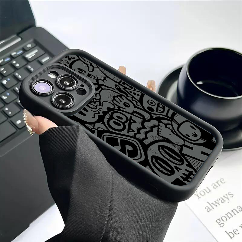 Black Graffiti Phone Case For  - Phone Cases That Cover The Camera 评论和价格