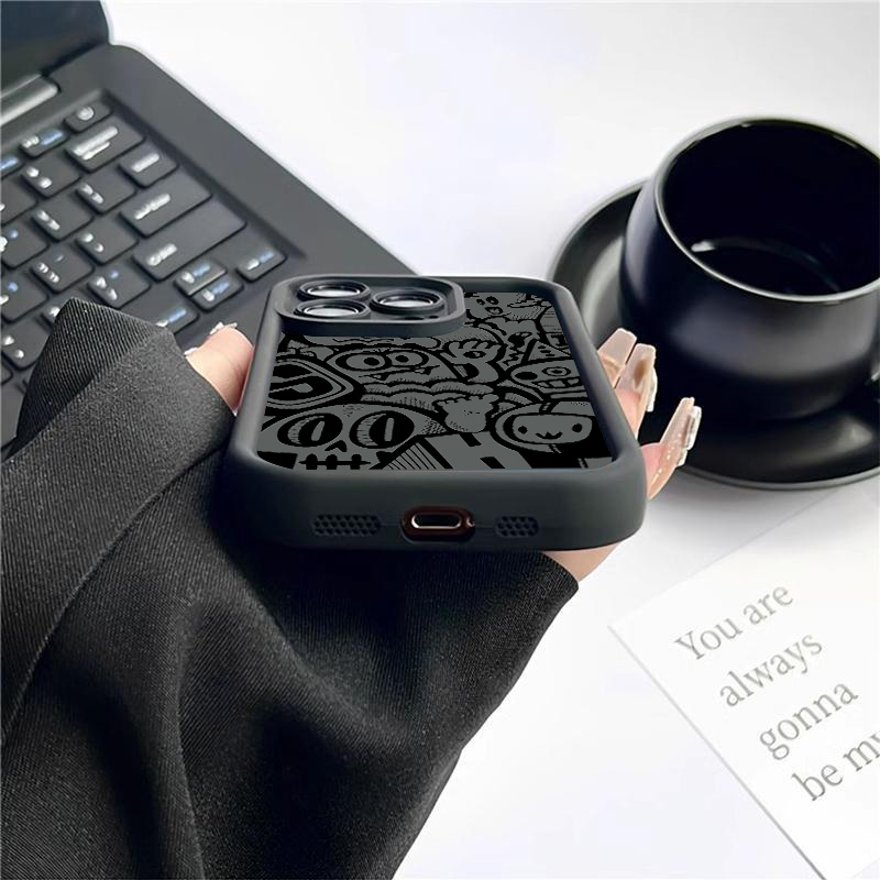 Black Graffiti Phone Case For  - Phone Cases That Cover The Camera 评论和价格