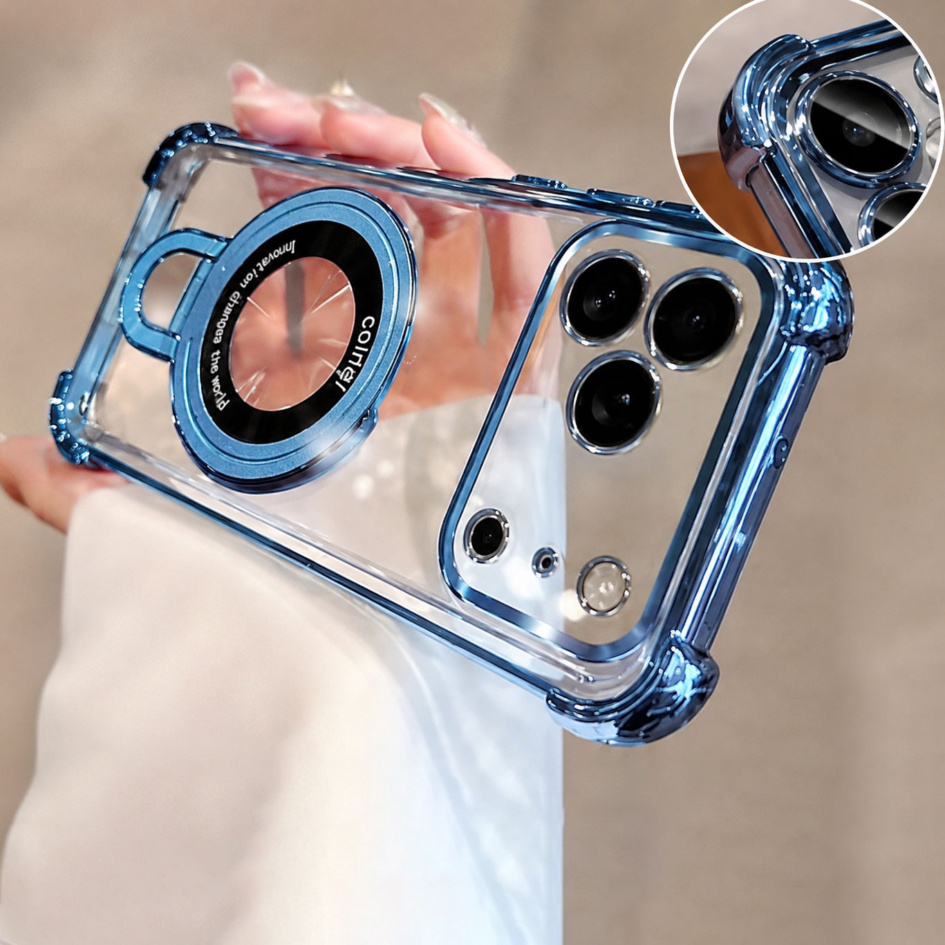 Luxury Clear  Plating Phone Ca - Ring Stand Case 评论和价格