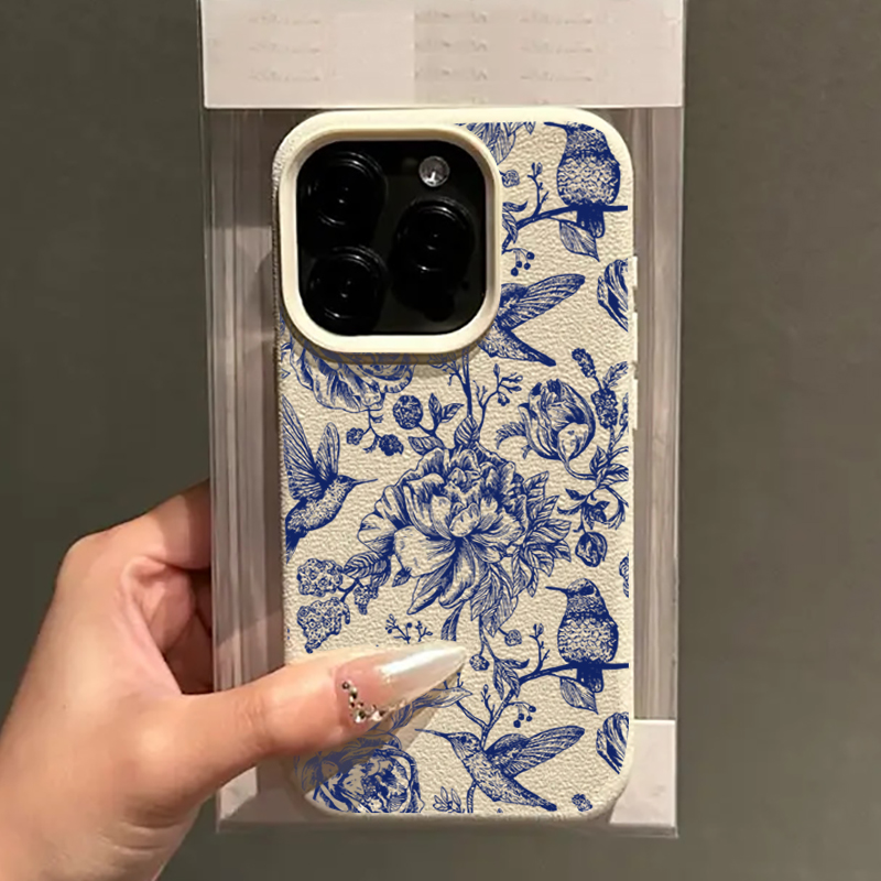 Blue Retro Floral Bird Pattern - Phone Cases Protective 评论和价格