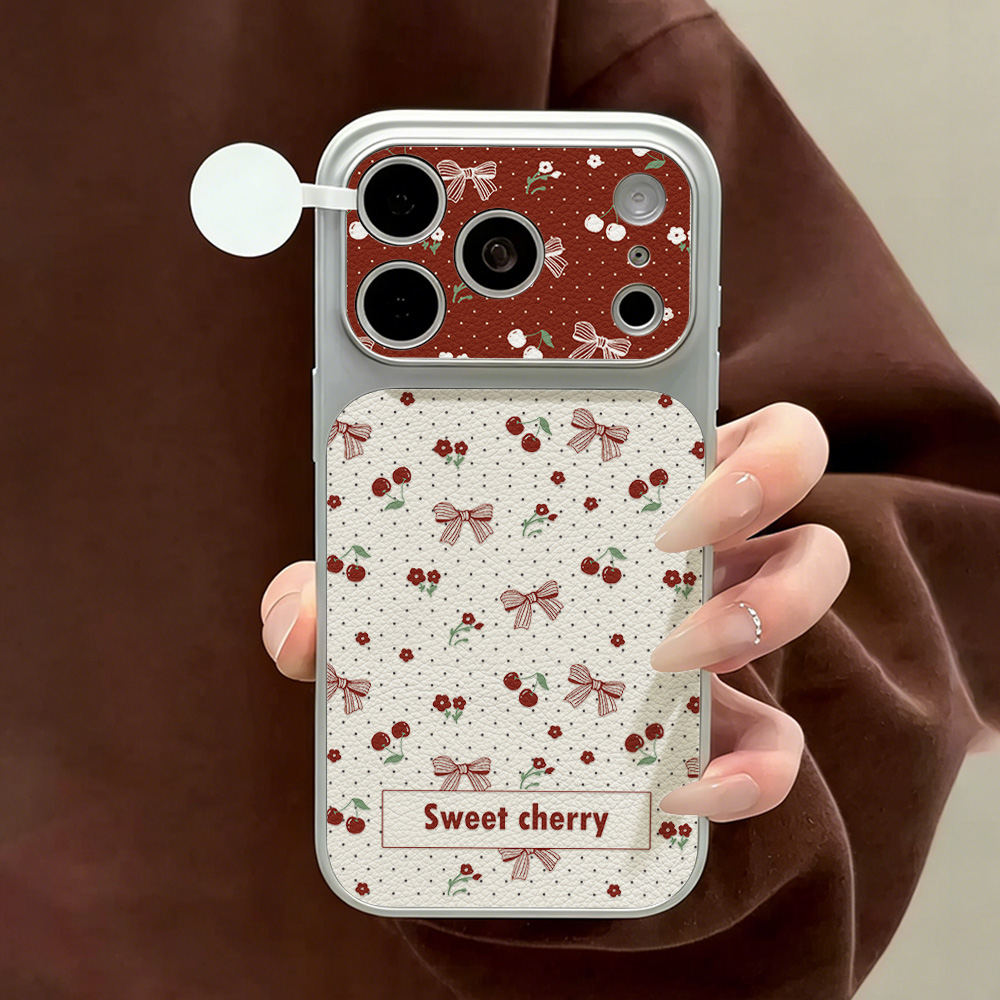 Sweet Cherry Bow Leather Phone - Phone Cases That Cover The Camera 评论和价格