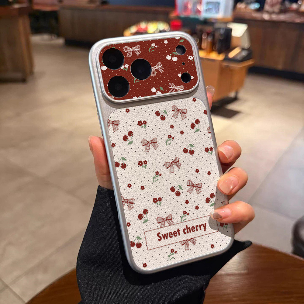 Sweet Cherry Bow Leather Phone - Phone Cases That Cover The Camera 评论和价格
