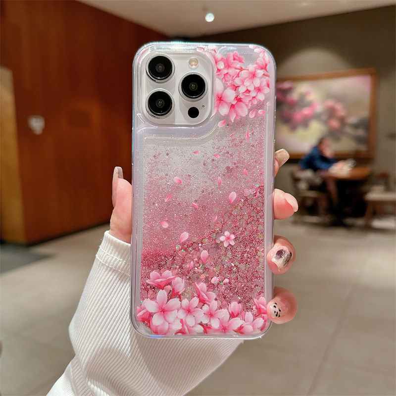 Peach Blossom Glitter Quicksan - Phone Cases Burga 评论和价格