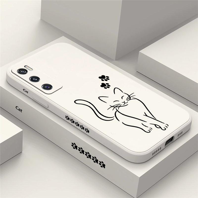 Cute Cat Line Black Phone Case - Phone Cases Vivo 评论和价格