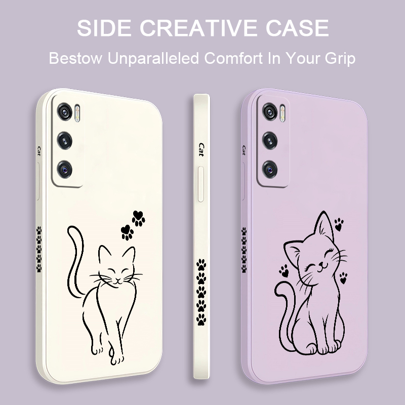 Cute Cat Line Black Phone Case - Phone Cases Vivo 评论和价格