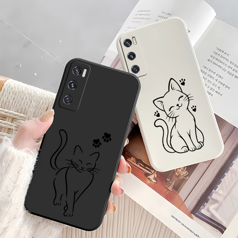 Cute Cat Line Black Phone Case - Phone Cases Vivo 评论和价格