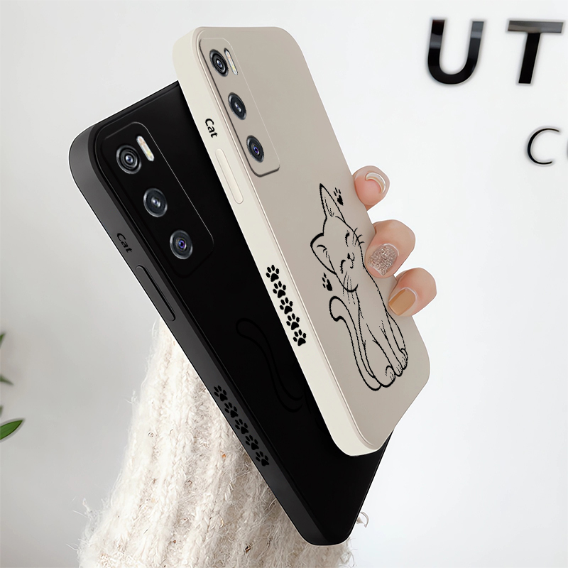 Cute Cat Line Black Phone Case - Phone Cases Vivo 评论和价格